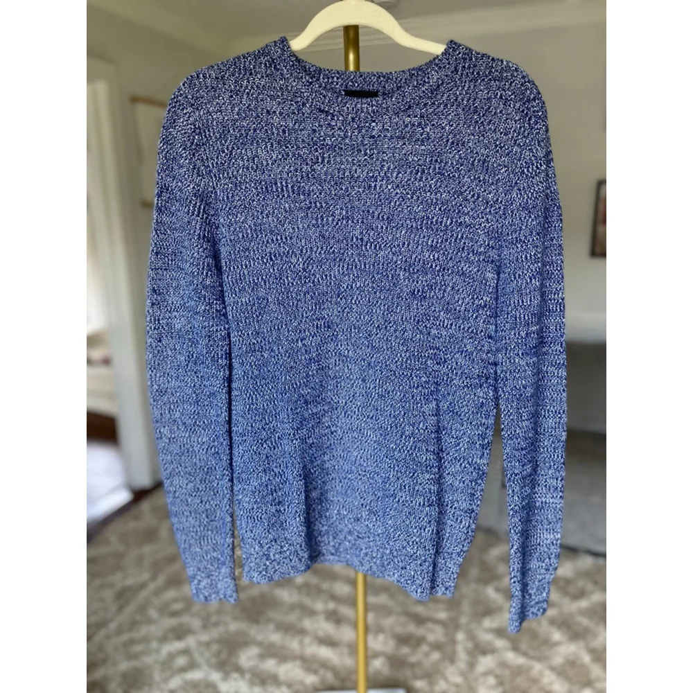 H&M Marled Knit Cotton Sweater Pullover Crewneck Blue Preppy Buttery Soft Cozy